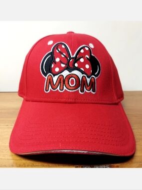 NWOT Disney Minnie Mouse Ears and Bow Embroidered "Mom" Red Adult Cap
